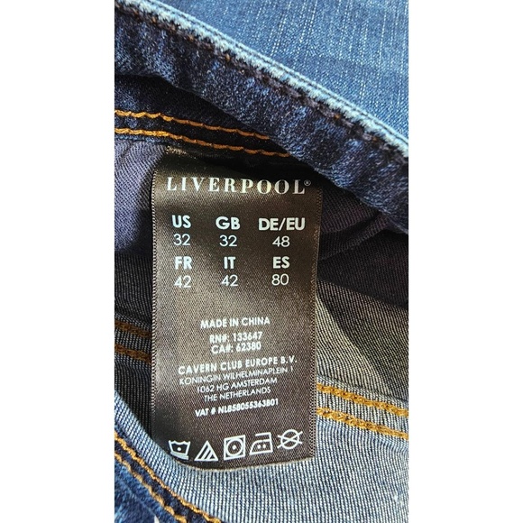 LIVERPOOL Mens Jeans Size 32x30 Dark Blue Slim Straight Five Pocket Classic - Picture 6 of 6